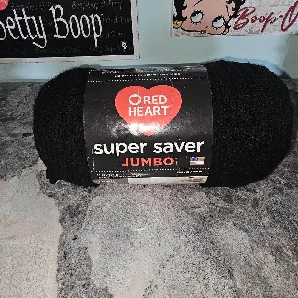 Red Heart Super Saver Jumbo Yarn Black No Dye Lot 14oz 744
